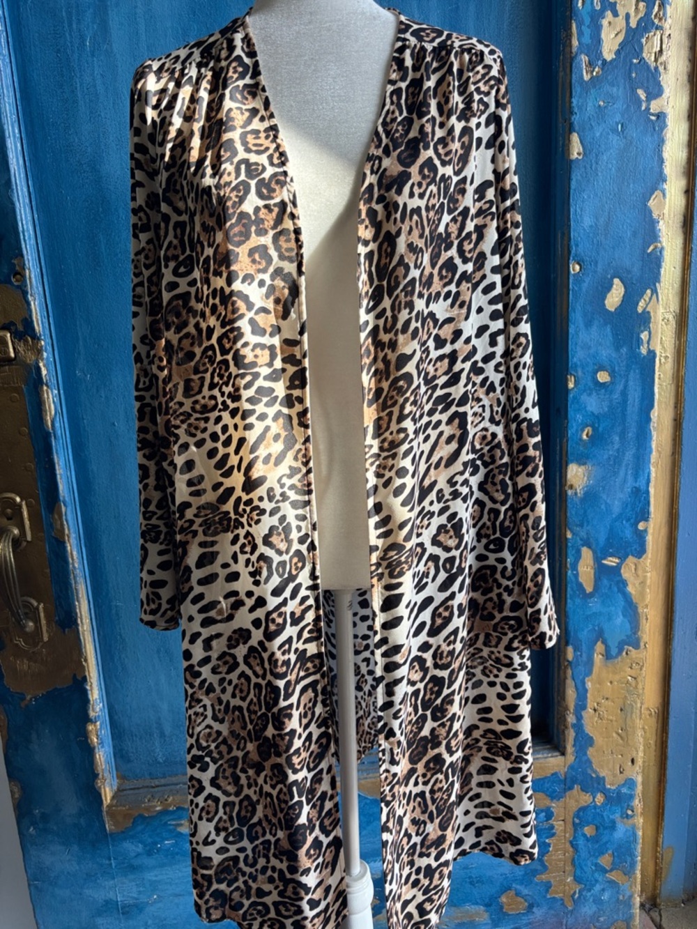 Leopard Print Open Front Duster Cardigan